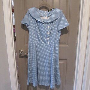 Wedtrend XL 1950's Inspired Swing Dress, Blue/White Dot, SS, Zip Back,